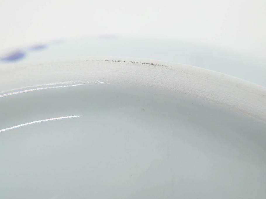 デンマーク　ROYAL COPENHAGEN(ロイヤルコペンハーゲン)　FAJANCE　トランクェーバー　ブルーフラワープレイン　リーフディッシュプレート　ボウル　丁寧に絵付けされた花たちが上品な雰囲気を醸し出す洋食器3点セット(スクエア型、サラダ、深皿、ファイアンス焼き)(R-076216)