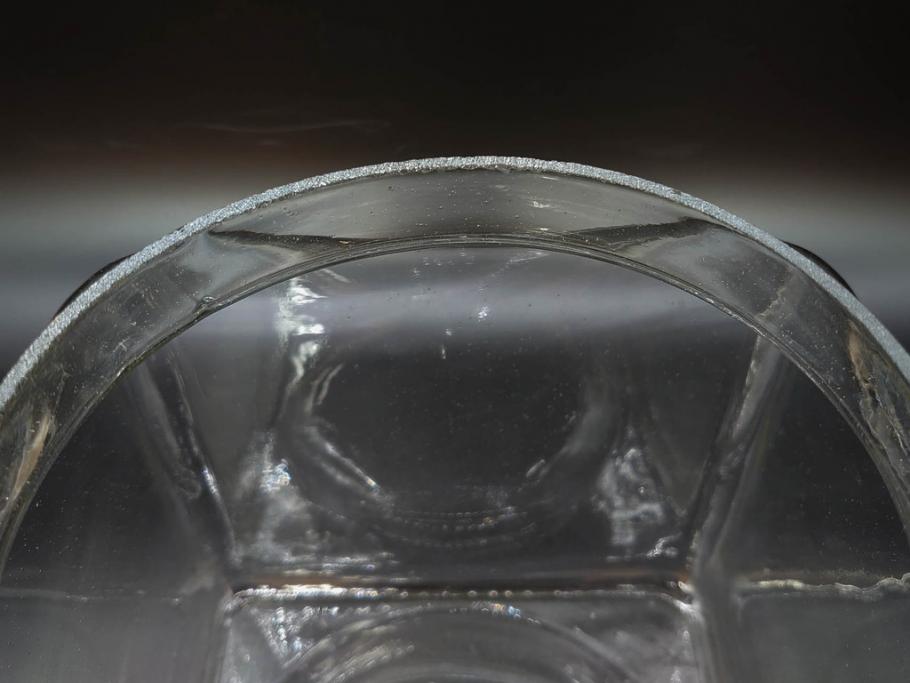 アンティーク雑貨　当時物　デッドストック　アルミ蓋　大・小　お洒落なディスプレイが叶うレトロなガラス瓶2個セット(角型、角瓶、キャニスター、ガラスビン、菓子瓶、硝子、フタ付き)(R-076304)