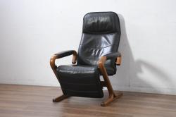 デンマークビンテージ　Nielaus Mobler(ニエラウスモブラー)　ap Dream seat(ドリームシート)　本革(レザー)　スタイリッシュなデザインのリクライニングイージーチェア(リクライニングチェア、アームチェア、1P、一人掛け、1人掛け、イス、椅子、北欧、ヴィンテージ、ニーラウス、ニールス)(R-082445)