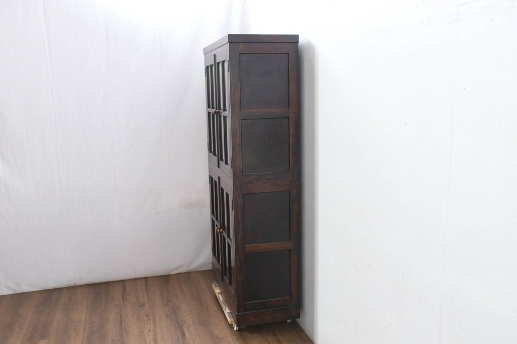 中古　美品　特注品　松本民芸家具　深みのある木の色味が素敵な二段重ね書棚(本棚、ブックシェルフ、本箱、ブックケース、キャビネット、食器棚、カップボード、飾り棚、戸棚、収納棚、バラ売り可能)(R-082356)