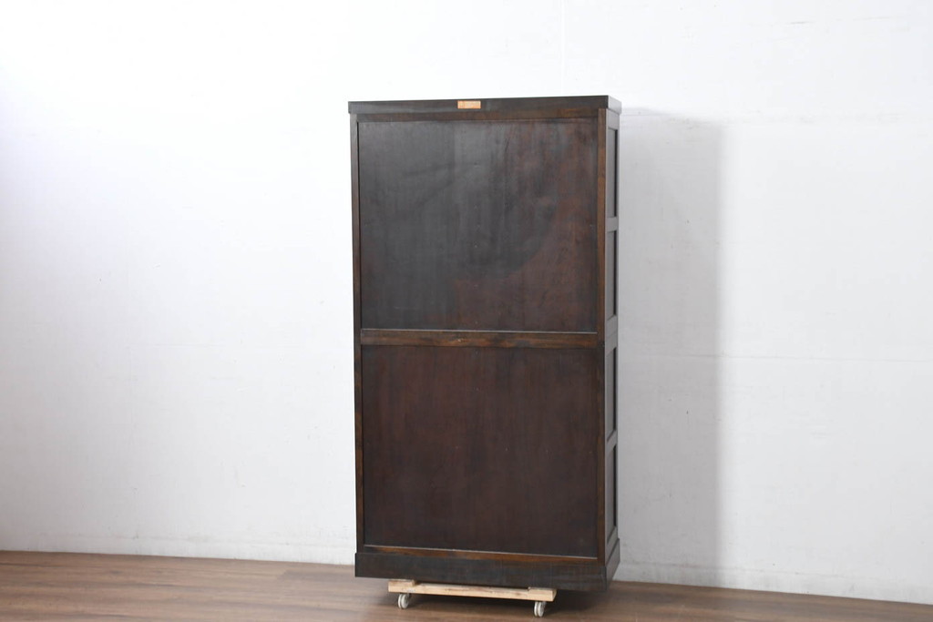 中古　美品　特注品　松本民芸家具　深みのある木の色味が素敵な二段重ね書棚(本棚、ブックシェルフ、本箱、ブックケース、キャビネット、食器棚、カップボード、飾り棚、戸棚、収納棚、バラ売り可能)(R-082356)