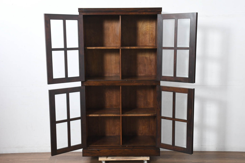中古　美品　特注品　松本民芸家具　深みのある木の色味が素敵な二段重ね書棚(本棚、ブックシェルフ、本箱、ブックケース、キャビネット、食器棚、カップボード、飾り棚、戸棚、収納棚、バラ売り可能)(R-082356)