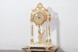 中古　美品　輸入家具専門店イベリア取り扱い　ゴールド×クリスタル×大理石の大きな置き時計(置時計)(定価約22万円)(R-082360)