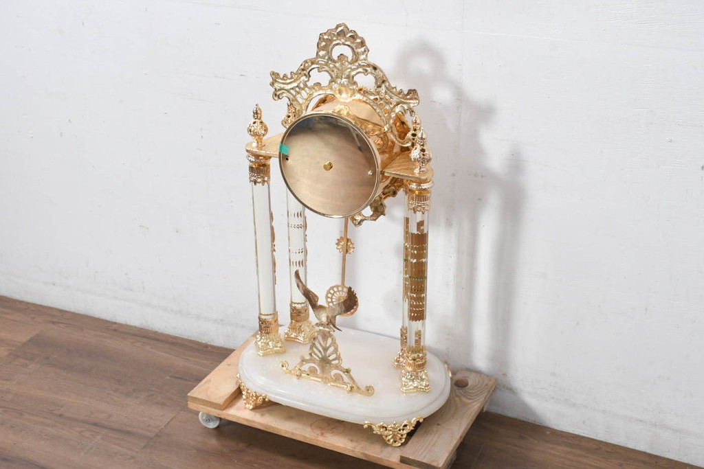中古　美品　輸入家具専門店イベリア取り扱い　ゴールド×クリスタル×大理石の大きな置き時計(置時計)(定価約22万円)(R-082360)