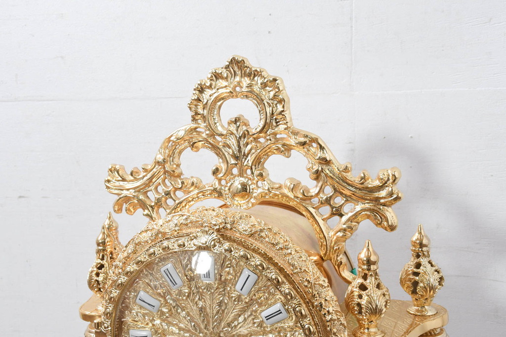 中古　美品　輸入家具専門店イベリア取り扱い　ゴールド×クリスタル×大理石の大きな置き時計(置時計)(定価約22万円)(R-082360)