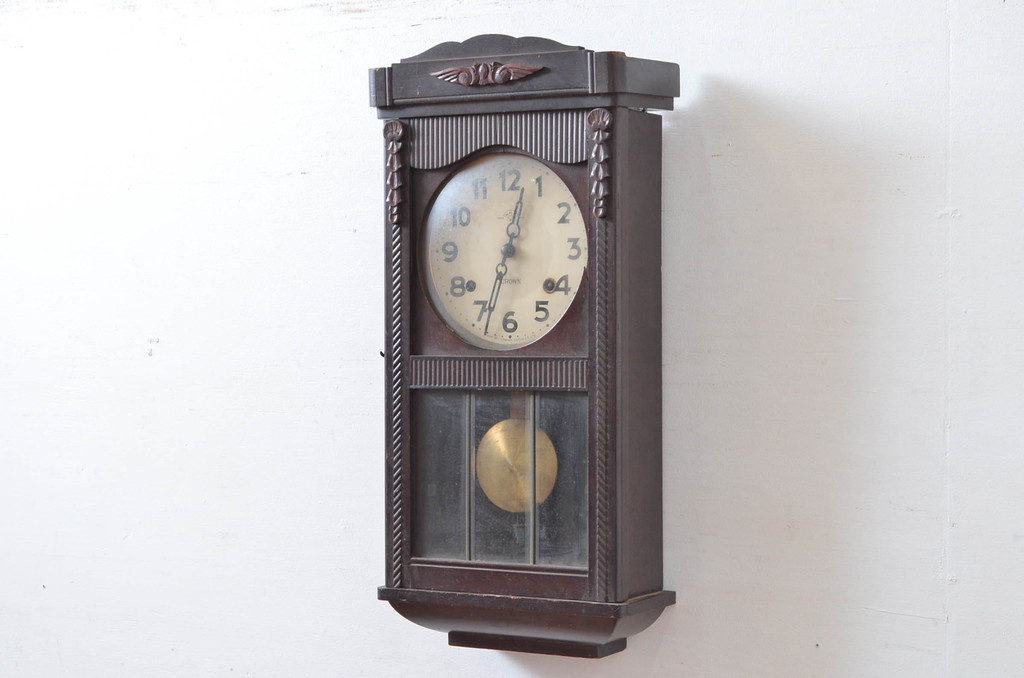 和製アンティーク　堀田時計店　TRADE MARK(トレードマーク)　N.H.T　CROWN CLOCK　クラシカルな佇まいが魅力の振り子時計(掛け時計、古時計、柱時計)(R-081976)