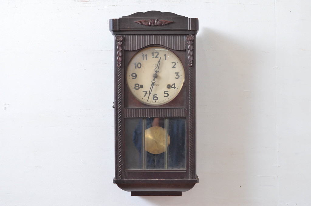 和製アンティーク　堀田時計店　TRADE MARK(トレードマーク)　N.H.T　CROWN CLOCK　クラシカルな佇まいが魅力の振り子時計(掛け時計、古時計、柱時計)(R-081976)