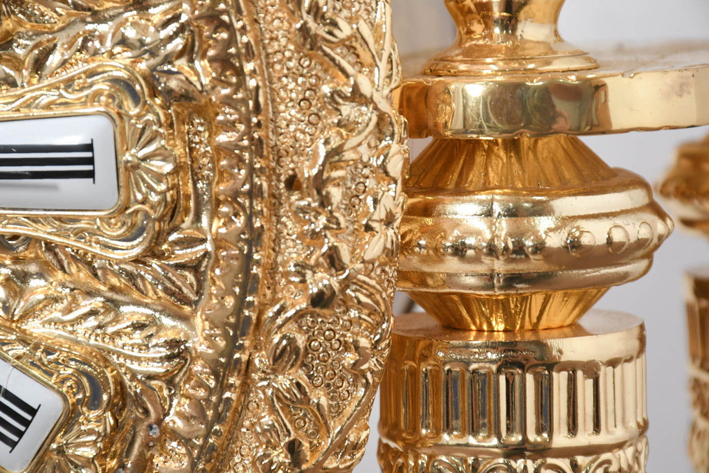 中古　美品　輸入家具専門店イベリア取り扱い　ゴールド×クリスタル×大理石の大きな置き時計(置時計)(定価約22万円)(R-082360)
