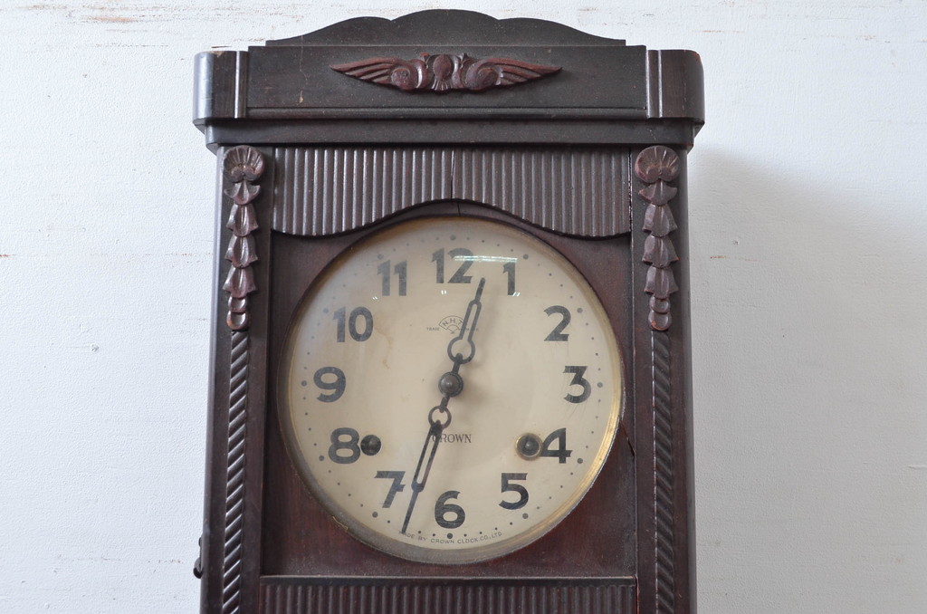 和製アンティーク　堀田時計店　TRADE MARK(トレードマーク)　N.H.T　CROWN CLOCK　クラシカルな佇まいが魅力の振り子時計(掛け時計、古時計、柱時計)(R-081976)