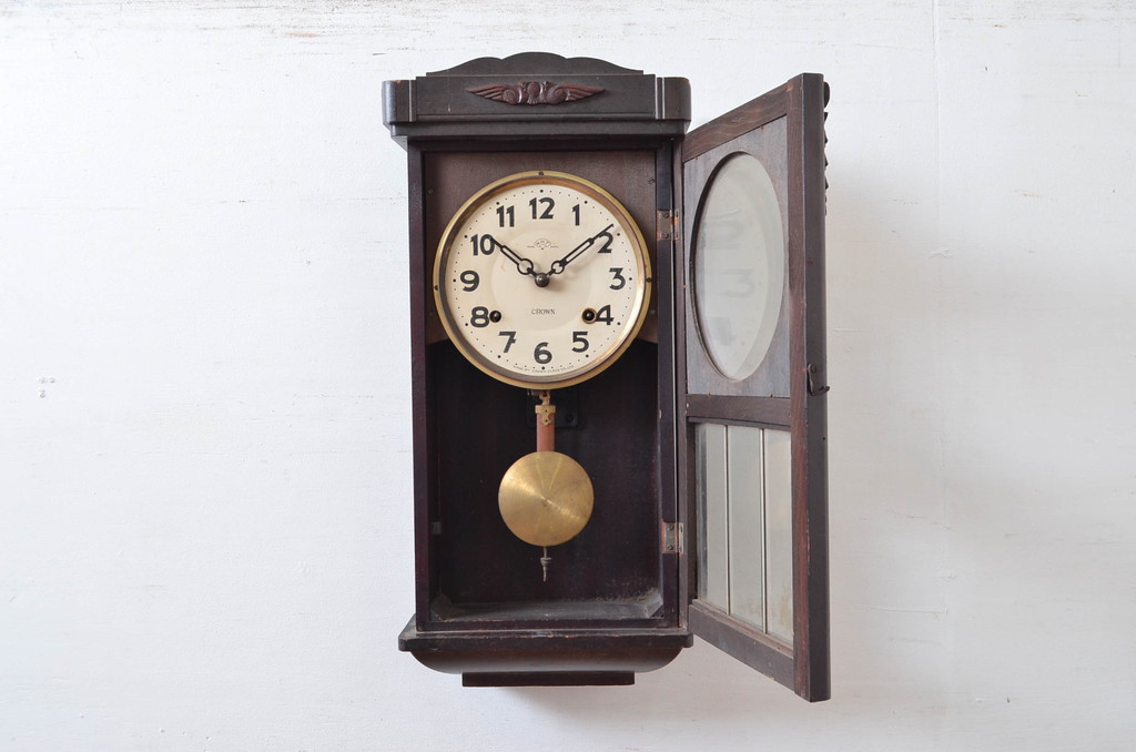 和製アンティーク　堀田時計店　TRADE MARK(トレードマーク)　N.H.T　CROWN CLOCK　クラシカルな佇まいが魅力の振り子時計(掛け時計、古時計、柱時計)(R-081976)