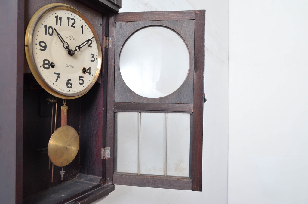 和製アンティーク　堀田時計店　TRADE MARK(トレードマーク)　N.H.T　CROWN CLOCK　クラシカルな佇まいが魅力の振り子時計(掛け時計、古時計、柱時計)(R-081976)