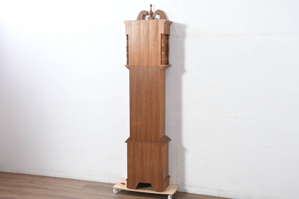 中古　ドイツ　チーク材　Tempus Fugit　上品な装飾が美しいクラシックホールクロック(時計台、振り子時計、分銅式、振り子付き)(R-082361)