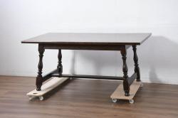 中古　美品　松本民芸家具　F型食卓　クラシカルな脚のデザインが目を引くダイニングテーブル(作業台、食卓、4人掛け、6人掛け)(定価約37万円)(R-082363)