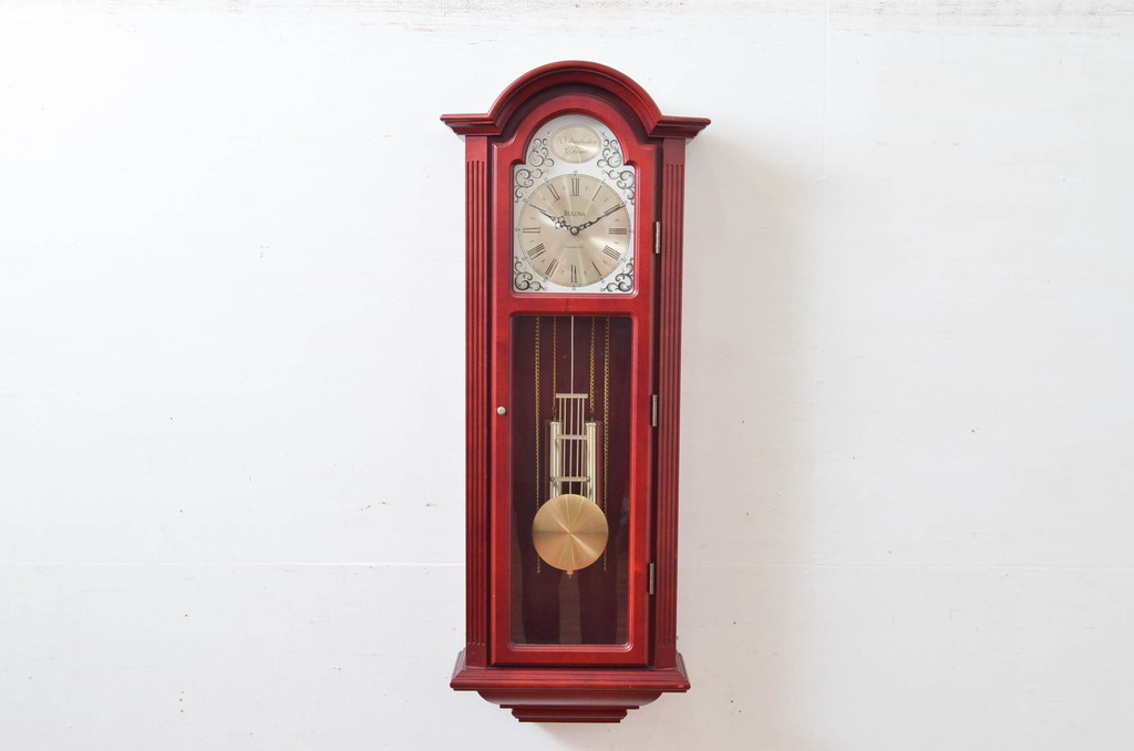中古　BULOVA(ブローバ)　Bulova Tatianna Wall Chimes Clock(タチアナチャイムウォールクロック)　C3381　色味の美しいグランドファーザークロック(柱時計、掛け時計、古時計、振り子時計)(R-081994)