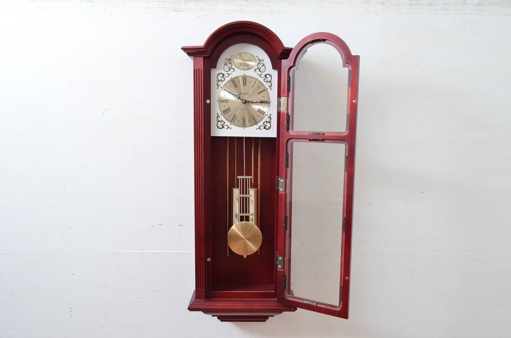 中古　BULOVA(ブローバ)　Bulova Tatianna Wall Chimes Clock(タチアナチャイムウォールクロック)　C3381　色味の美しいグランドファーザークロック(柱時計、掛け時計、古時計、振り子時計)(R-081994)