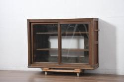 中古　松本民芸家具　G-1型面取食器棚　天板リメイク　落ち着きのある洗練された佇まいが魅力のサイドキャビネット(カップボード、収納棚、戸棚、キャビネット、本箱)(R-083054)