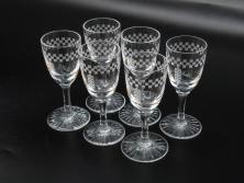 帝国ホテル　フランク・ロイド・ライト　気品あふれるグラス6客セット(市松模様、リキュール、ショット、酒器、酒杯、ガラス、硝子、外箱付)(R-082863)