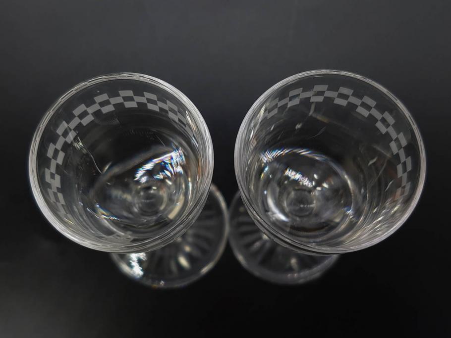 帝国ホテル　フランク・ロイド・ライト　気品あふれるグラス6客セット(市松模様、リキュール、ショット、酒器、酒杯、ガラス、硝子、外箱付)(R-082863)