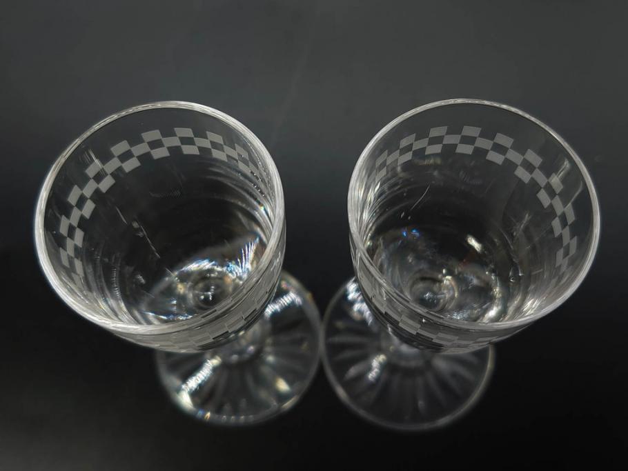 帝国ホテル　フランク・ロイド・ライト　気品あふれるグラス6客セット(市松模様、リキュール、ショット、酒器、酒杯、ガラス、硝子、外箱付)(R-082863)