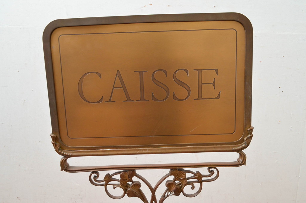 フランスアンティーク　両面表示　CAISSE(レジ、精算窓口)　置いてあるだけでおしゃれな雰囲気が高まるスタンドサイン(看板、レジ案内、店舗什器)(R-081555)