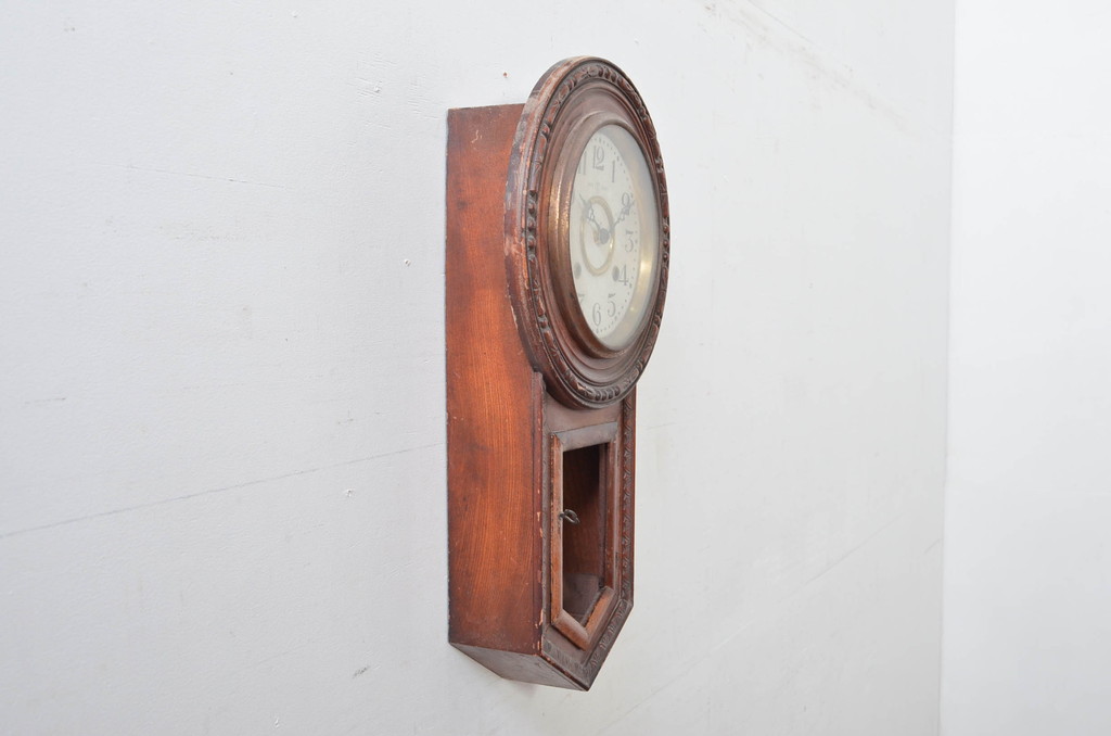 和製アンティーク　明治～大正　愛知県時計製造共同組合(AICHIKEN　CLOCK-MAKERS'　UNION'S　MARK)　MADE(Y)TOKYO　レトロな雰囲気を高める掛け時計(柱時計、古時計、振り子時計)(R-081837)