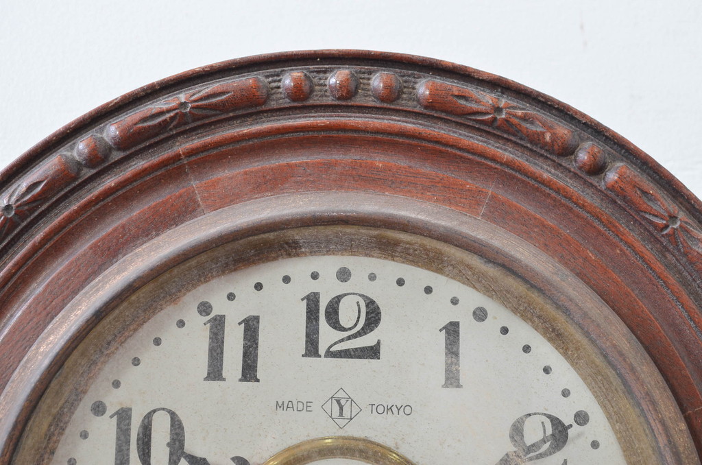 和製アンティーク　明治～大正　愛知県時計製造共同組合(AICHIKEN　CLOCK-MAKERS'　UNION'S　MARK)　MADE(Y)TOKYO　レトロな雰囲気を高める掛け時計(柱時計、古時計、振り子時計)(R-081837)