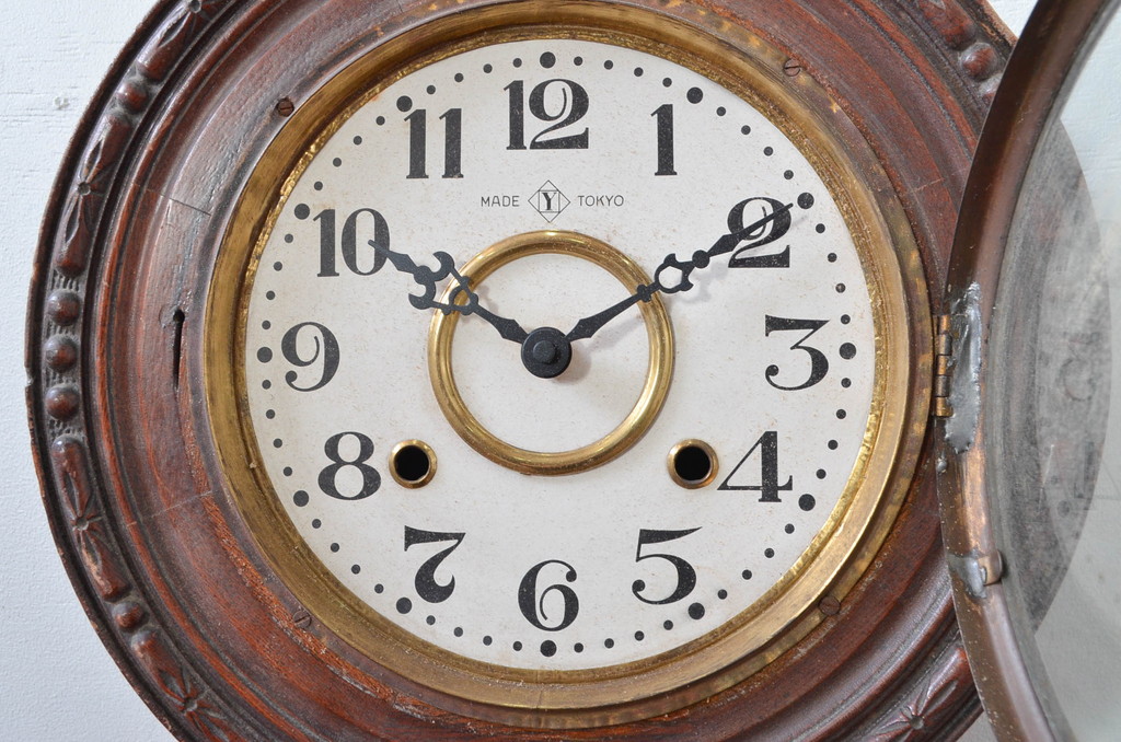 和製アンティーク　明治～大正　愛知県時計製造共同組合(AICHIKEN　CLOCK-MAKERS'　UNION'S　MARK)　MADE(Y)TOKYO　レトロな雰囲気を高める掛け時計(柱時計、古時計、振り子時計)(R-081837)