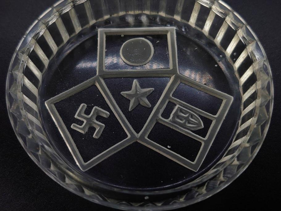 日独伊三国同盟記念　君が代　大日本海軍　万歳　大日本帝国戦捷紀念　ガラス皿3枚&コースターセット(日露戦争、桜文、戦勝記念皿、小皿、和ガラス、硝子)(R-082866)