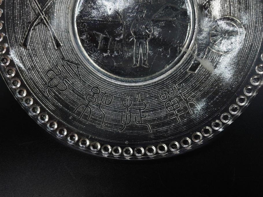 日独伊三国同盟記念　君が代　大日本海軍　万歳　大日本帝国戦捷紀念　ガラス皿3枚&コースターセット(日露戦争、桜文、戦勝記念皿、小皿、和ガラス、硝子)(R-082866)
