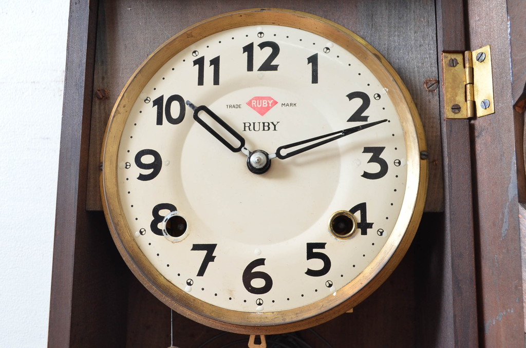 和製アンティーク　TRADE(S)MARK　RUBY(ルビー)　クラシカルな雰囲気が素敵な彫刻入り柱時計(掛け時計、古時計、振り子時計)(R-082043)