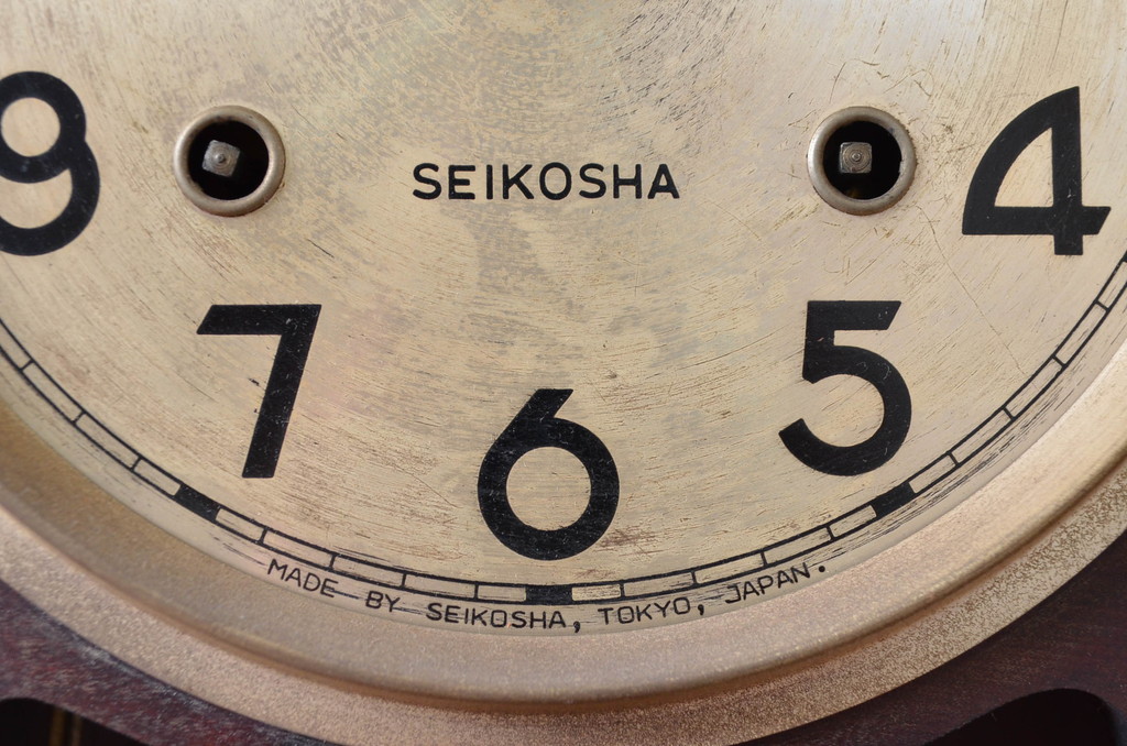 和製アンティーク　精工舎(SEIKOSHA、セイコー)　TRADE(S)MARK　文字盤と装飾がおしゃれな振り子時計(柱時計、古時計、掛け時計)(R-082532)