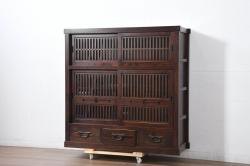 中古　美品　上質な和の空間を演出する水屋箪笥(食器棚、茶箪笥、戸棚、収納棚、キャビネット)(R-082409)