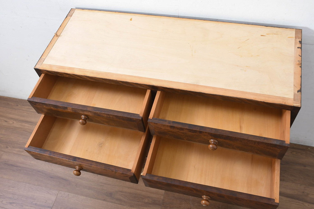 中古　美品　松本民芸家具　G-Ⅱ型特注モデル　天板リメイク　シックな空間づくりが叶う面取りサイドキャビネット(カップボード、収納棚、戸棚、キャビネット、本箱)(R-082355)