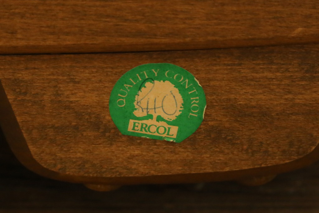 イギリスビンテージ　ERCOL(アーコール)　エバーグリーン　曲げ木のフレームが目を惹くハイバック2人掛けソファ(アームソファ、ラブソファ、二人掛け、ヴィンテージ、英国)(定価約72万円)(R-082849)