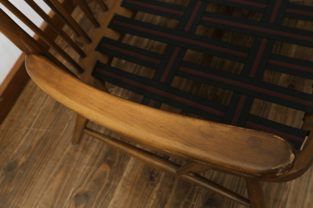 イギリスビンテージ　ERCOL(アーコール)　エバーグリーン　曲げ木のフレームが目を惹くハイバック2人掛けソファ(アームソファ、ラブソファ、二人掛け、ヴィンテージ、英国)(定価約72万円)(R-082849)