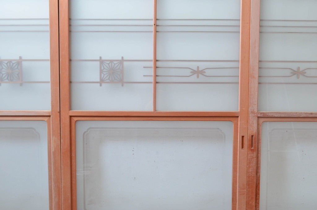 ビンテージ建具　和風レトロな雰囲気漂うガラス戸4枚セット(引き戸、ヴィンテージ)(R-081998)