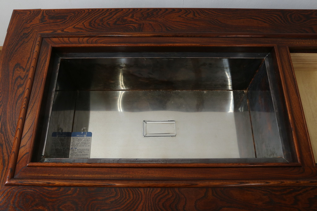 中古　美品!!　岩谷堂箪笥　菊幸　欅(ケヤキ)材　漆塗り　美しく迫力のある杢目が魅力的な長火鉢(木製火鉢、囲炉裏テーブル、ローテーブル、センターテーブル、リビングテーブル、座卓)(R-082845)