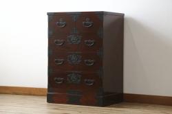 中古　美品　田中家具　重厚感ある佇まいが魅力的な二本松欅箪笥(和タンス、整理箪笥、衣装箪笥、サイドボード、引き出し)(R-081371)