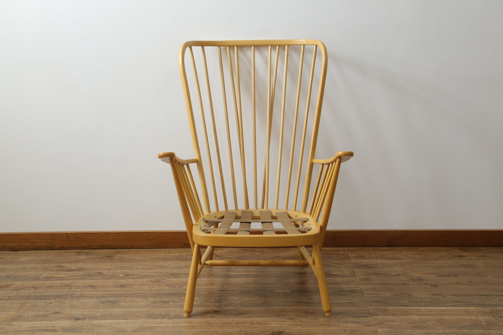 中古　美品　イギリス家具　ERCOL(アーコール)　エバーグリーン　気品のある佇まいが魅力の1人掛けイージーチェア(アームチェア、ラウンジチェア、ソファ、1人掛け、椅子、イス、英国、北欧)(定価約29万円)(R-066170)