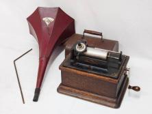 ジャンク品　エジソン　EDISON FIRESIDE PHONOGRAPH　MODEL A　フォノグラフ　蓄音機(ホーン付き、ケース付き、蝋管再生機、MODEL-H 4 MINUTE、トーマス・アルバ・エジソン)(R-076318)
