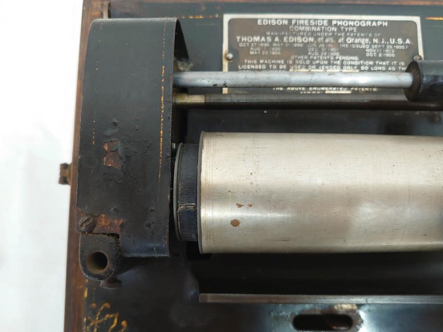 ジャンク品　エジソン　EDISON FIRESIDE PHONOGRAPH　MODEL A　フォノグラフ　蓄音機(ホーン付き、ケース付き、蝋管再生機、MODEL-H 4 MINUTE、トーマス・アルバ・エジソン)(R-076318)