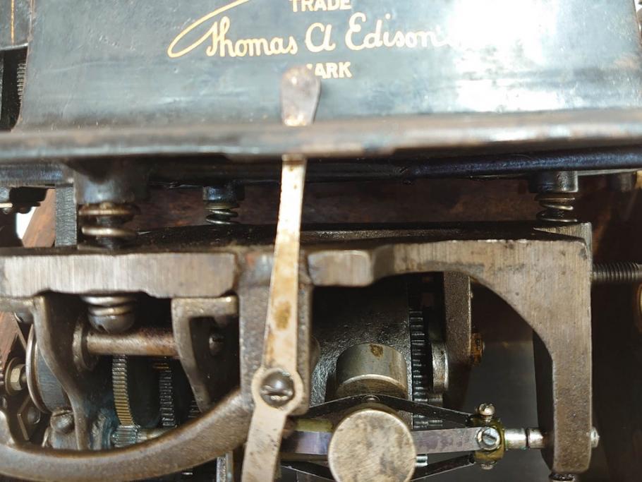 ジャンク品　エジソン　EDISON FIRESIDE PHONOGRAPH　MODEL A　フォノグラフ　蓄音機(ホーン付き、ケース付き、蝋管再生機、MODEL-H 4 MINUTE、トーマス・アルバ・エジソン)(R-076318)