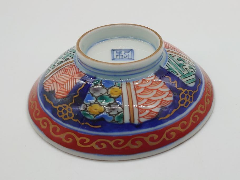 明治期　色絵　麒麟・獅子の図　特別感を演出する彩り豊かな蓋付き茶碗3点セット(蓋碗、和食器)(R-061894)