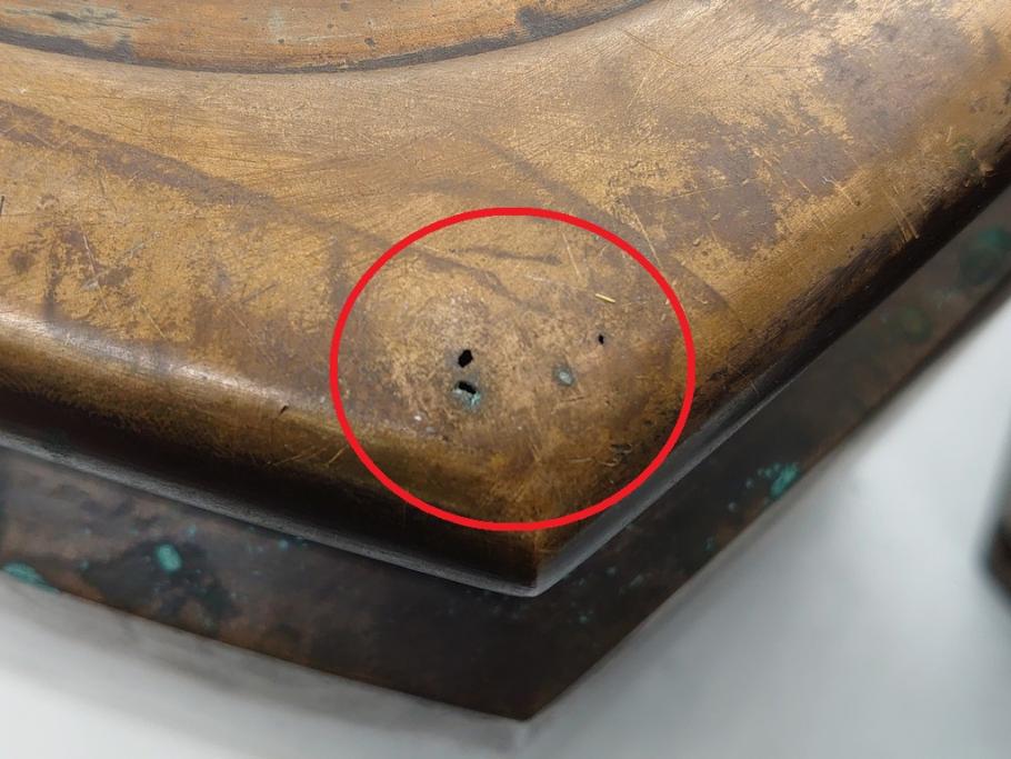 明治〜大正　六角　使い込むほどに味の出る古銅火鉢1対(手あぶり、鉢カバー、茶道具)(R-061898)