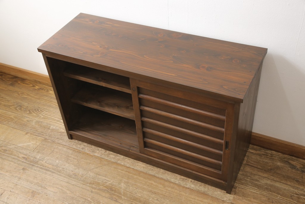ラフジュ工房オリジナル　古建具リメイク　シンプルなデザインで取り入れやすい収納棚(戸棚、サイドボード、テレビ台)(R-058079)