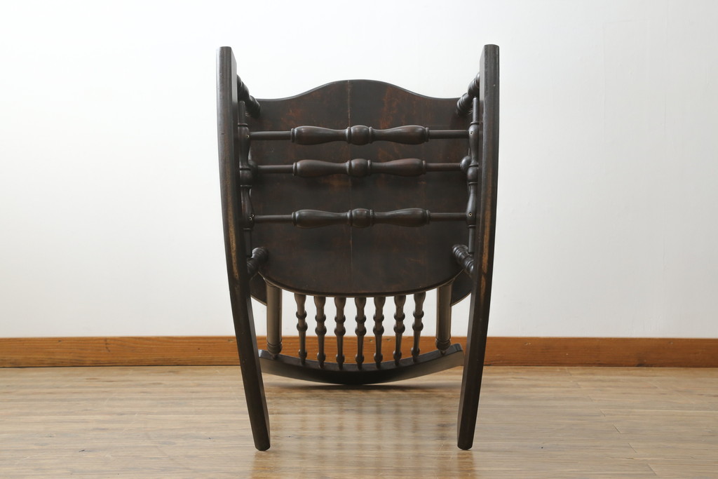 中古　美品　希少な廃番品　松本民芸家具　木の味わいと職人の技が楽しめる304F型ロッキングチェア(板座チェア、アームチェア、イス、揺り椅子)(R-075852)