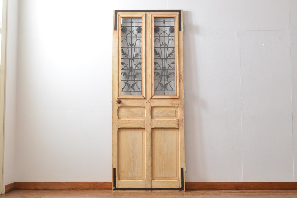 フランスアンティーク　オーク材　アイアンフェンスがお洒落なアクセントになるドア1枚(扉、木製ドア、建具)(R-057465)