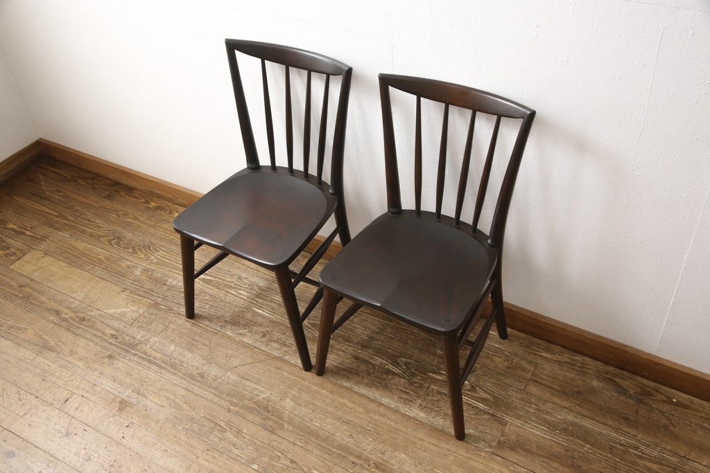 中古　美品　松本民芸家具　220F型　シックな佇まいが魅力的なチェア2脚セット(ダイニングチェア、板座チェア、椅子)(R-057809)