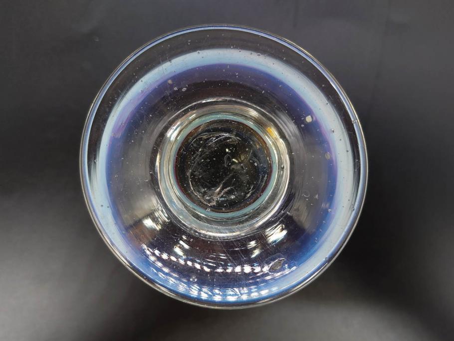 大正期　碗型　乳白ぼかし　赤縁　輪花　エナメル脚　柔らかい色合いに惹かれる氷コップ2客セット(グラス、硝子、和ガラス)(R-082882)