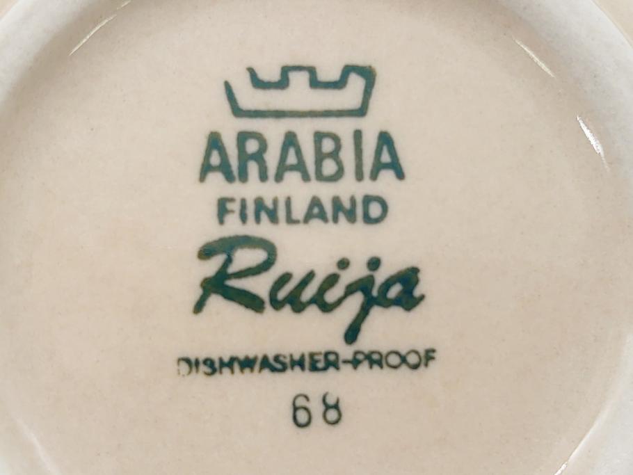 ARABIA FINLAND　Ruija(ルイージャ)　Ulla Procope(ウラ・プロコッペ)　優しさと温かみある絵付けが印象的なカップ&ソーサー2客セット(アラビア、フィンランド、Sモデル、北欧食器、C&S)(R-061929)